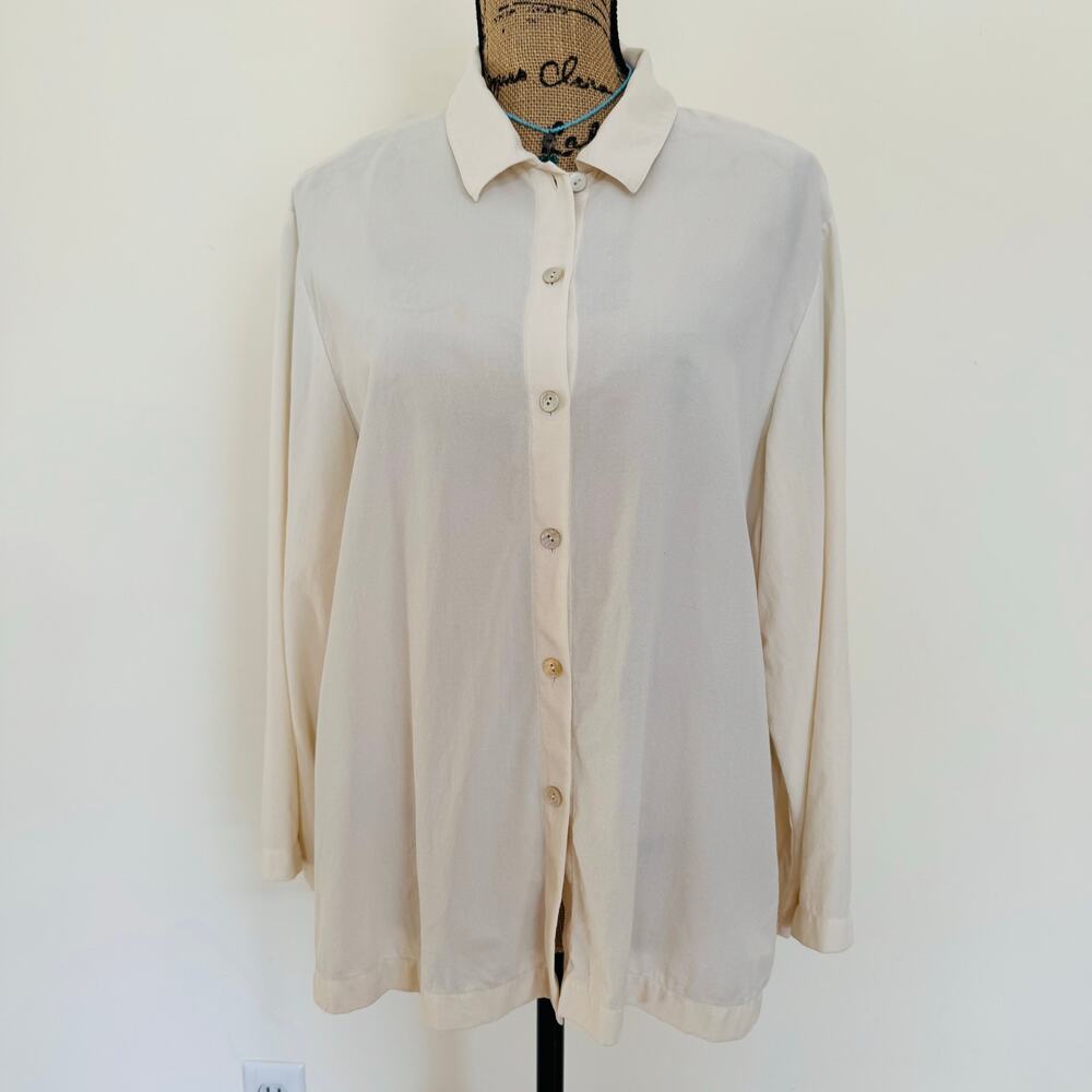 Eileen Fisher Cream Button-Down Long Sleeve Shirt
